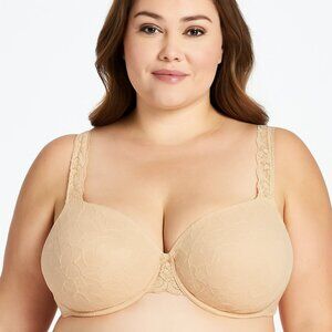 Fredericks Of Hollywood Lace Underwire Full Coverage Bra 40C Latte Tan Stye 4100